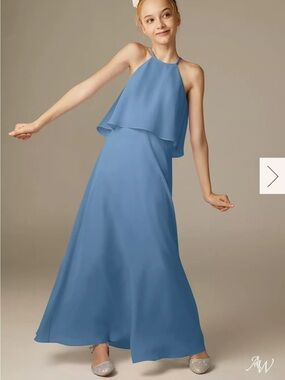 Girls' Dusty Blue Halter Overlay Maxi Dress